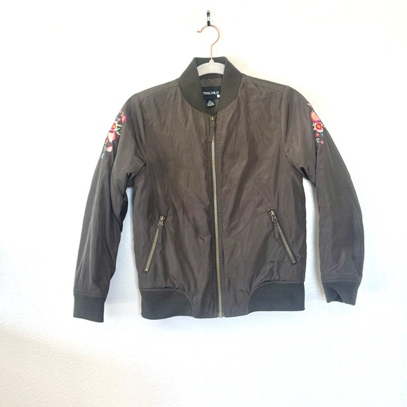 Rothschild Brown Green Bomber Jacket Youth embroidered floral M 10 12 $72 - Picture 2 of 10